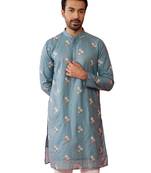 Blue cotton muslin kurta - embroidered festive summer wear