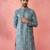 Men's Blue cotton muslin kurta - embroidered festive summer wear