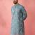 Men's Blue cotton muslin kurta - embroidered festive summer wear