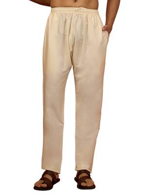cream fine satin pyjama - premium silk blend festive bottom wear 1