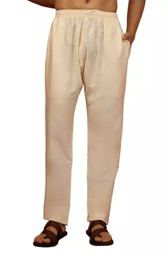 cream fine satin pyjama - premium silk blend festive bottom wear