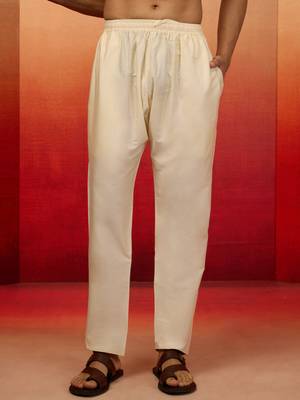 cream fine satin pyjama - premium silk blend festive bottom wear 2
