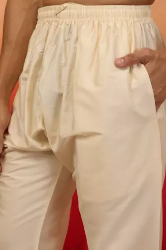cream fine satin pyjama - premium silk blend festive bottom wear