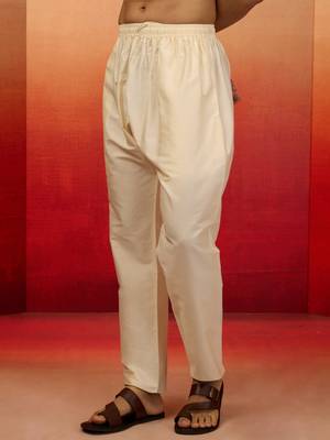 cream fine satin pyjama - premium silk blend festive bottom wear 4