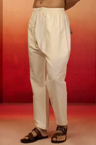 cream fine satin pyjama - premium silk blend festive bottom wear