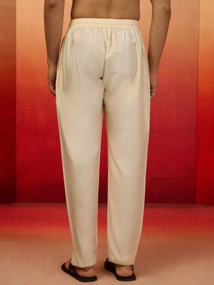 cream fine satin pyjama - premium silk blend festive bottom wear 5