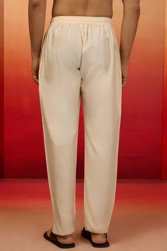 cream fine satin pyjama - premium silk blend festive bottom wear