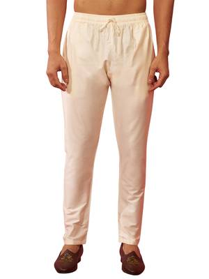 cream viscose pyjama - traditional festive bottom wear 1