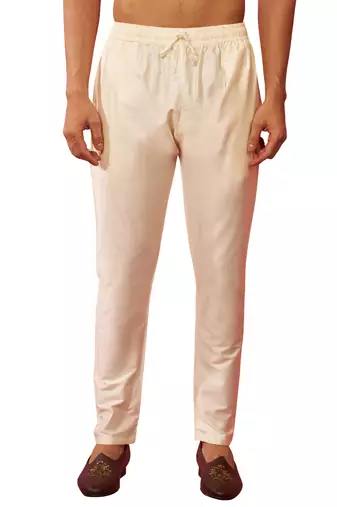 cream viscose pyjama - traditional festive bottom wear