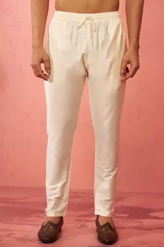 cream viscose pyjama - traditional festive bottom wear