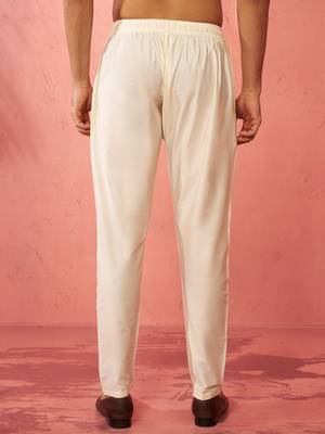 cream viscose pyjama - traditional festive bottom wear 4