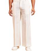 Men white cotton wide leg pant - button zip elastic waist casual wear