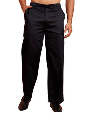Men black cotton lycra wide leg pant - zip button elastic waist party festive wear 1