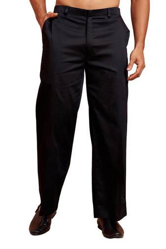 Men black cotton lycra wide leg pant - zip button elastic waist party festive wear