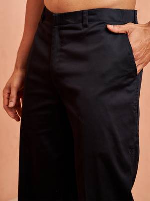 Men black cotton lycra wide leg pant - zip button elastic waist party festive wear 3