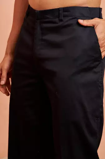 Men black cotton lycra wide leg pant - zip button elastic waist party festive wear