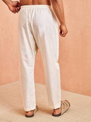 Men cream viscose pyjama - solid pattern drawstring elastic waist festive ethnic wear 5
