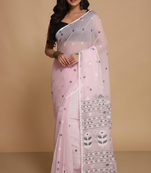 Women'S Cotton Silk Dhakai Softs Flower Tree Jamdani Sarees (Pink) Without Blouse