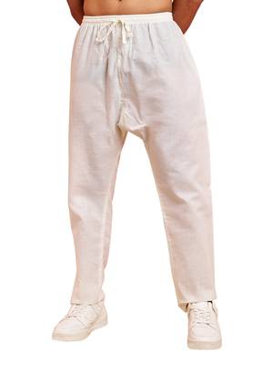 Men cream cotton pyjama - drawstring elastic waist aligarh style ethnic wear 1