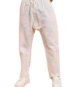 Men cream cotton pyjama - drawstring elastic waist aligarh style ethnic wear