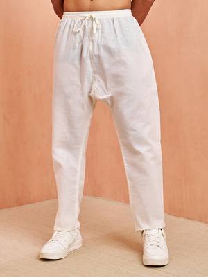 Men cream cotton pyjama - drawstring elastic waist aligarh style ethnic wear 2