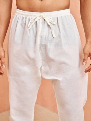 Men cream cotton pyjama - drawstring elastic waist aligarh style ethnic wear 3
