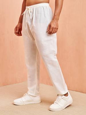 Men cream cotton pyjama - drawstring elastic waist aligarh style ethnic wear 4