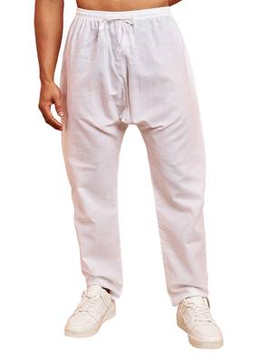 Men white cotton pyjama - drawstring elastic waist aligarh style ethnic wear 1