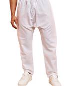 Men white cotton pyjama - drawstring elastic waist aligarh style ethnic wear