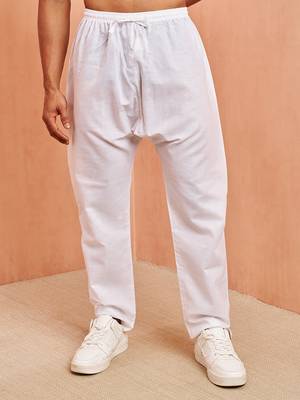 Men white cotton pyjama - drawstring elastic waist aligarh style ethnic wear 2