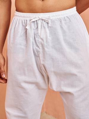 Men white cotton pyjama - drawstring elastic waist aligarh style ethnic wear 3