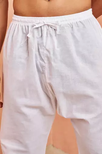 Men white cotton pyjama - drawstring elastic waist aligarh style ethnic wear