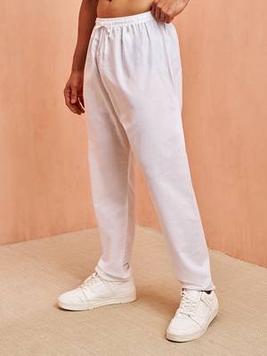Men white cotton pyjama - drawstring elastic waist aligarh style ethnic wear 4