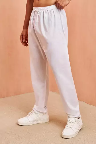 Men white cotton pyjama - drawstring elastic waist aligarh style ethnic wear