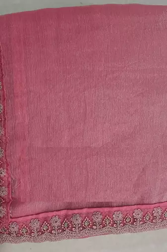 Trendmalls Chiffon Embroidery Sequence work Saree with Unstitched Blouse Piece