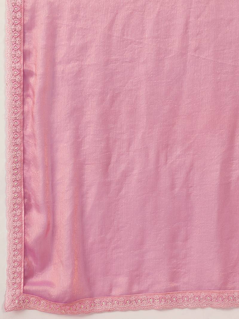 Trendmalls Chiffon Embroidery Sequence work Saree with Unstitched Blouse Piece