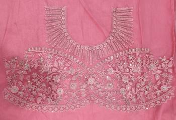 Trendmalls Chiffon Embroidery Sequence work Saree with Unstitched Blouse Piece 7