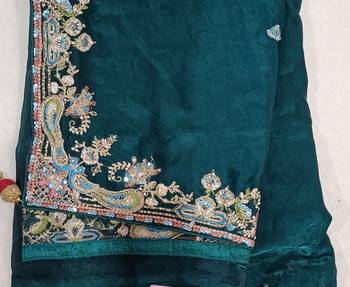 Trendmalls Satin Embroidery Sequence work Saree with Unstitched Blouse Piece 6