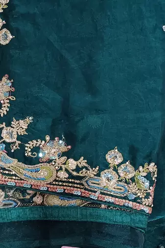 Trendmalls Satin Embroidery Sequence work Saree with Unstitched Blouse Piece