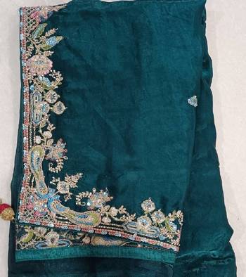 Trendmalls Satin Embroidery Sequence work Saree with Unstitched Blouse Piece 7