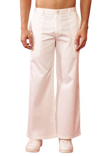 Men's cream fine satin pants - festive traditional bottoms