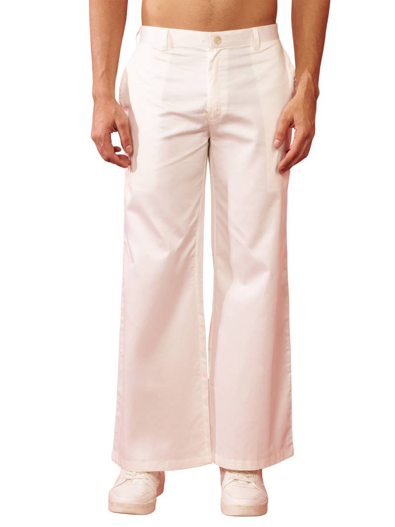 Men's cream fine satin pants - festive traditional bottoms