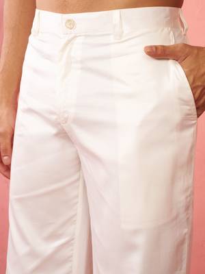 cream fine satin pants - festive traditional bottoms 3