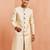 Men cream silk sherwani - maroon motif mandarin collar cutdana work wedding