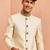 Men cream silk sherwani - maroon motif mandarin collar cutdana work wedding