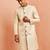Men cream silk sherwani - maroon motif mandarin collar cutdana work wedding