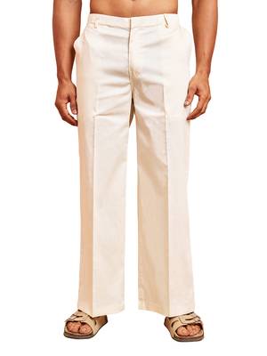 cream cotton trouser with plain wide-leg design 1