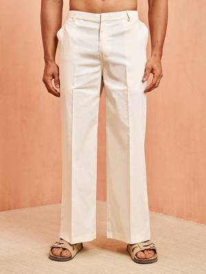 cream cotton trouser with plain wide-leg design 2