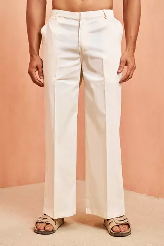 cream cotton trouser with plain wide-leg design