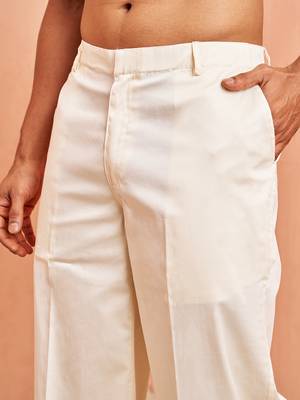 cream cotton trouser with plain wide-leg design 3